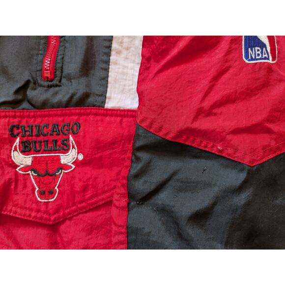 Chicago Bulls 90s STARTER puffer 1/2 Pullover jacket yth M red black NBA vintage - Picture 6 of 7